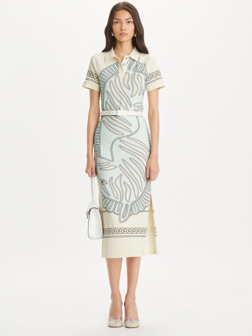 NWOT Tory Burch Printed Mesh Polo Midi Dress In Blue Zebra Scarf. Size S